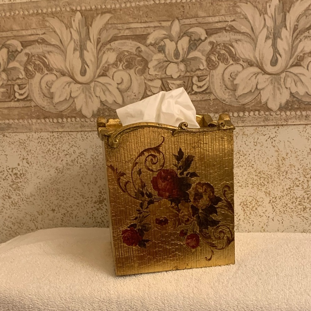 Vintage Gold Floral Decorative Tissue Box Cover - Picture 4 of 4